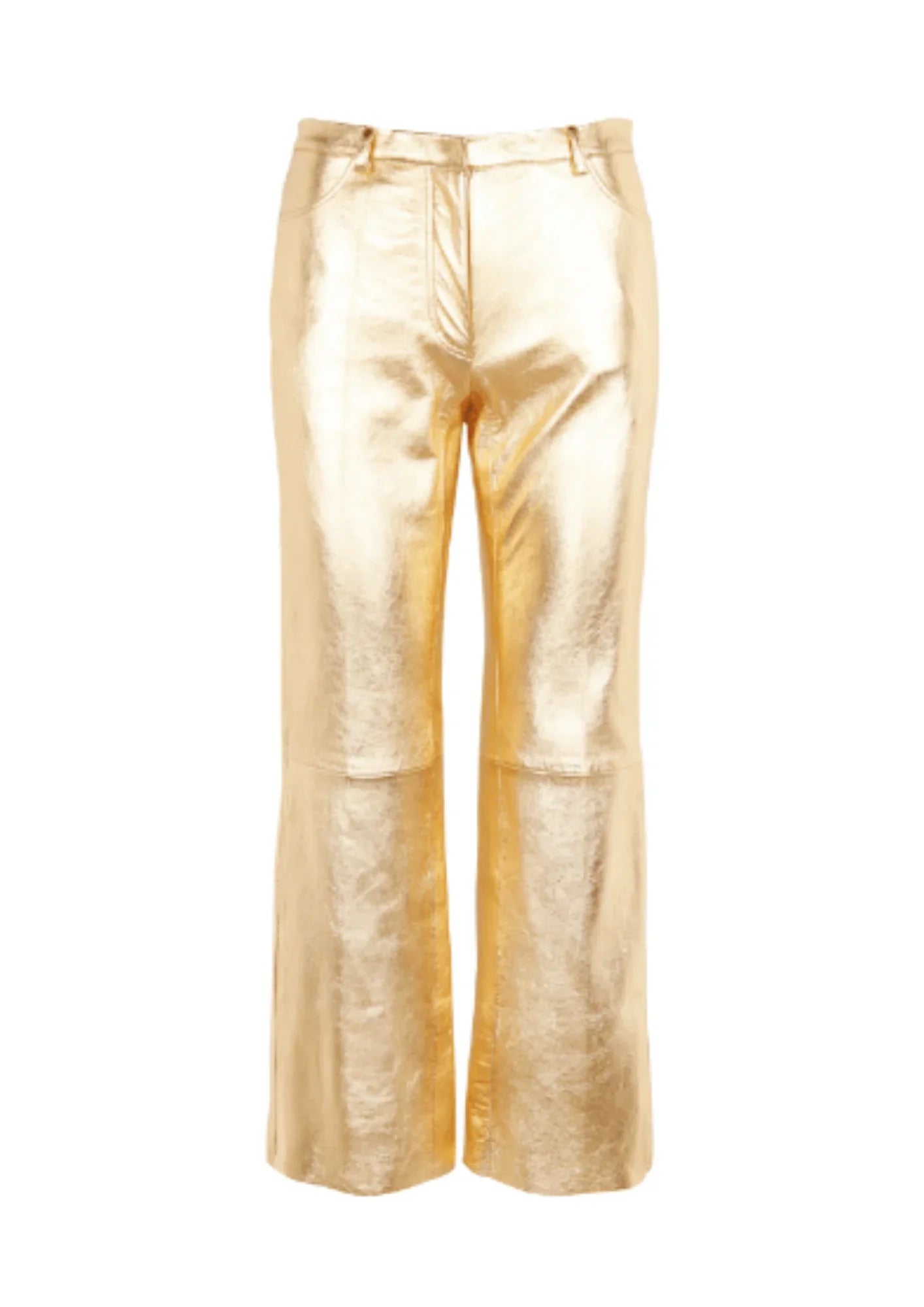 METALLIC LEATHER KICK-FLARE PANTS