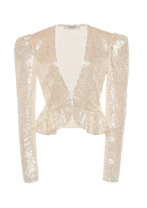 CREAM SEQUINED PEPLUM BLOUSE