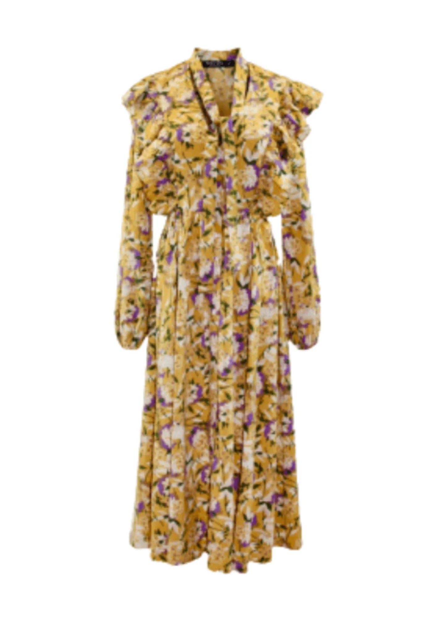 FLORAL BUTTON-DOWN MIDI DRESS - YELLOW