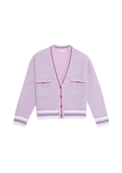 Pink Tweed Effekt Strickjacke