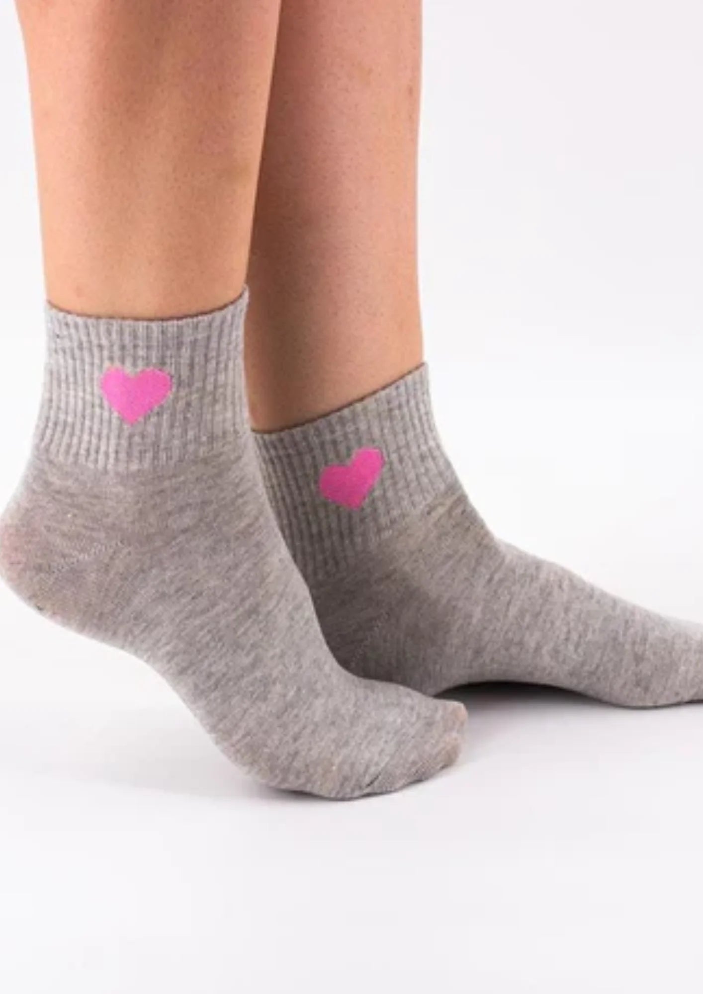 GREY SOCKS WITH RED HEART DETAIL