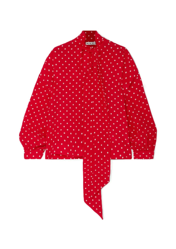 TIE-NECK POLKA-DOT SILK BLOUSE