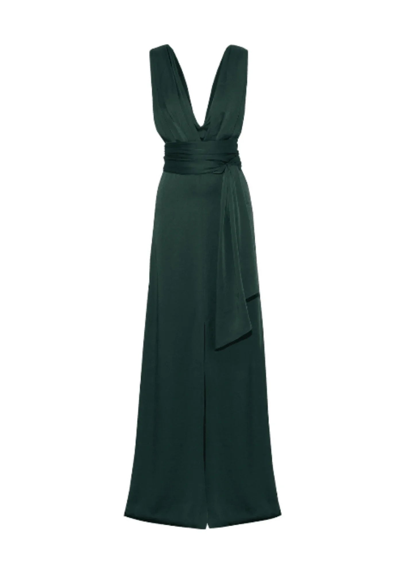 FOREST GREEN DRAPED SATIN GOWN