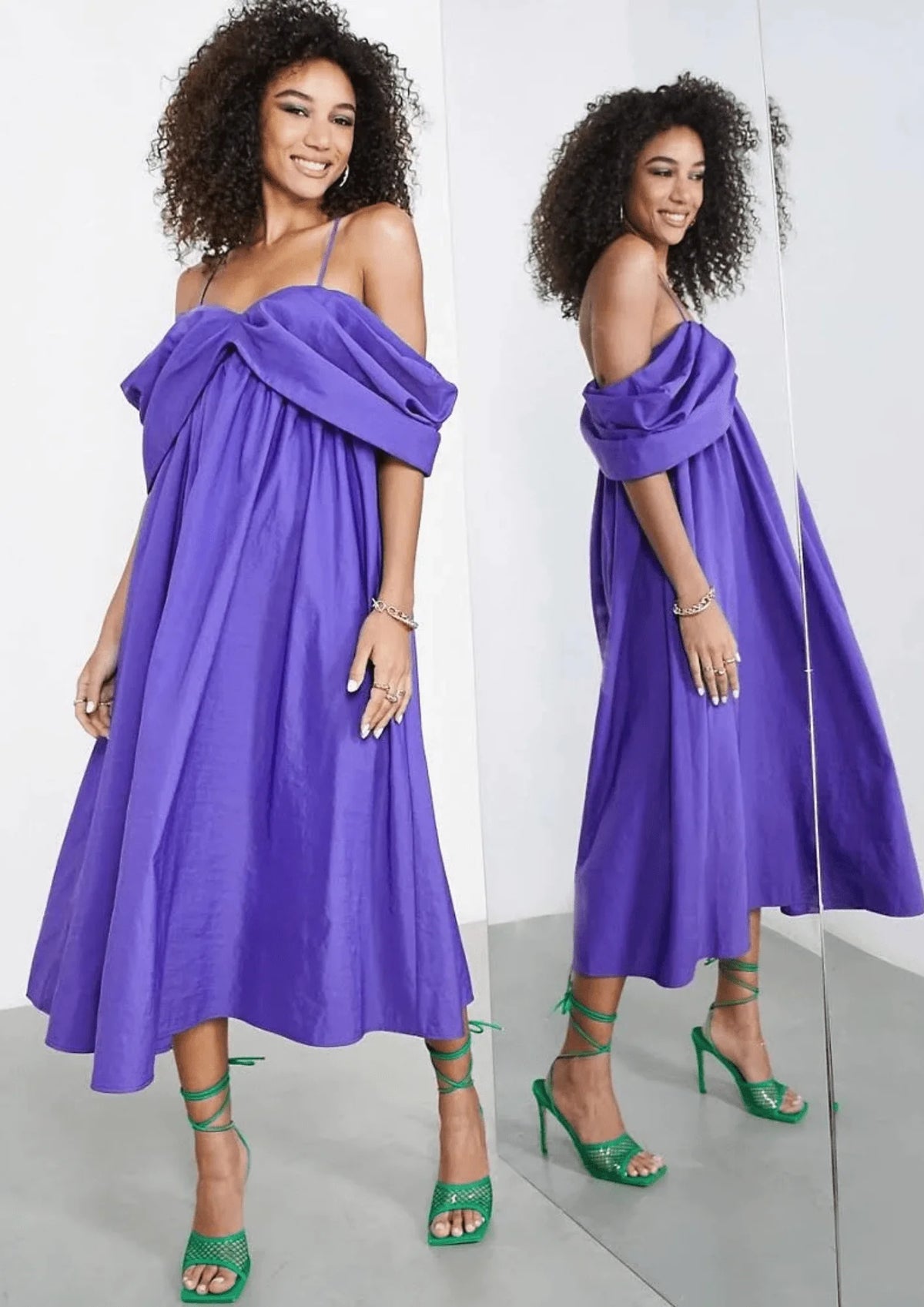 LILA OFF-SHOULDER MIDIKLEID
