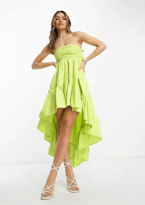 LIME GREEN RUFFLED MIDI DRESS