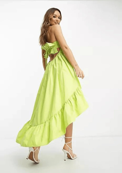 LIME GREEN RUFFLED MIDI DRESS