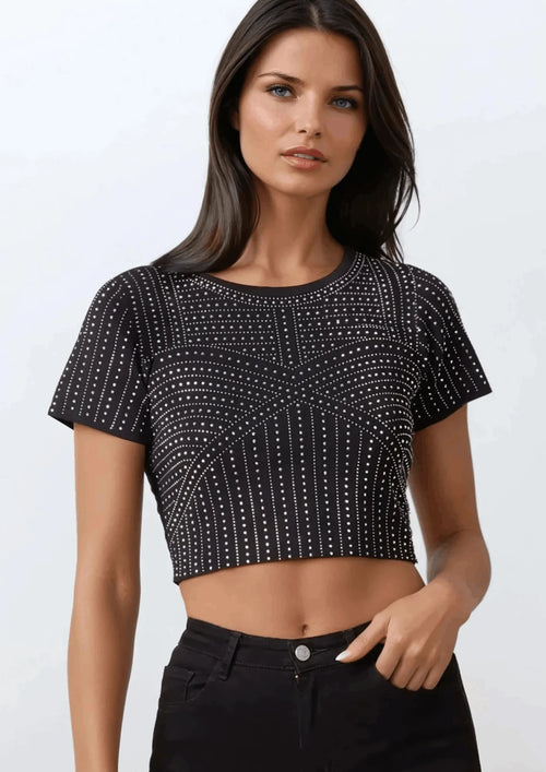 BLACK EMBELLISHED CROP TOP