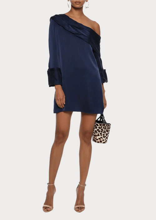 DARK BLUE ONE-SHOULDER DRESS
