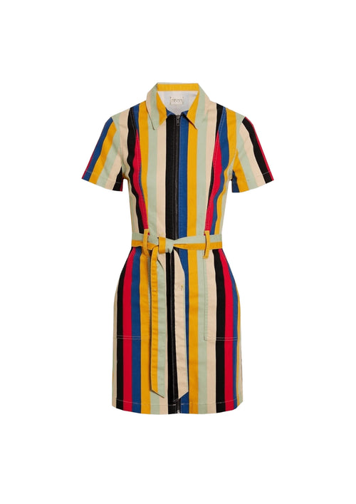 BELTED STRIPED DENIM MINI DRESS