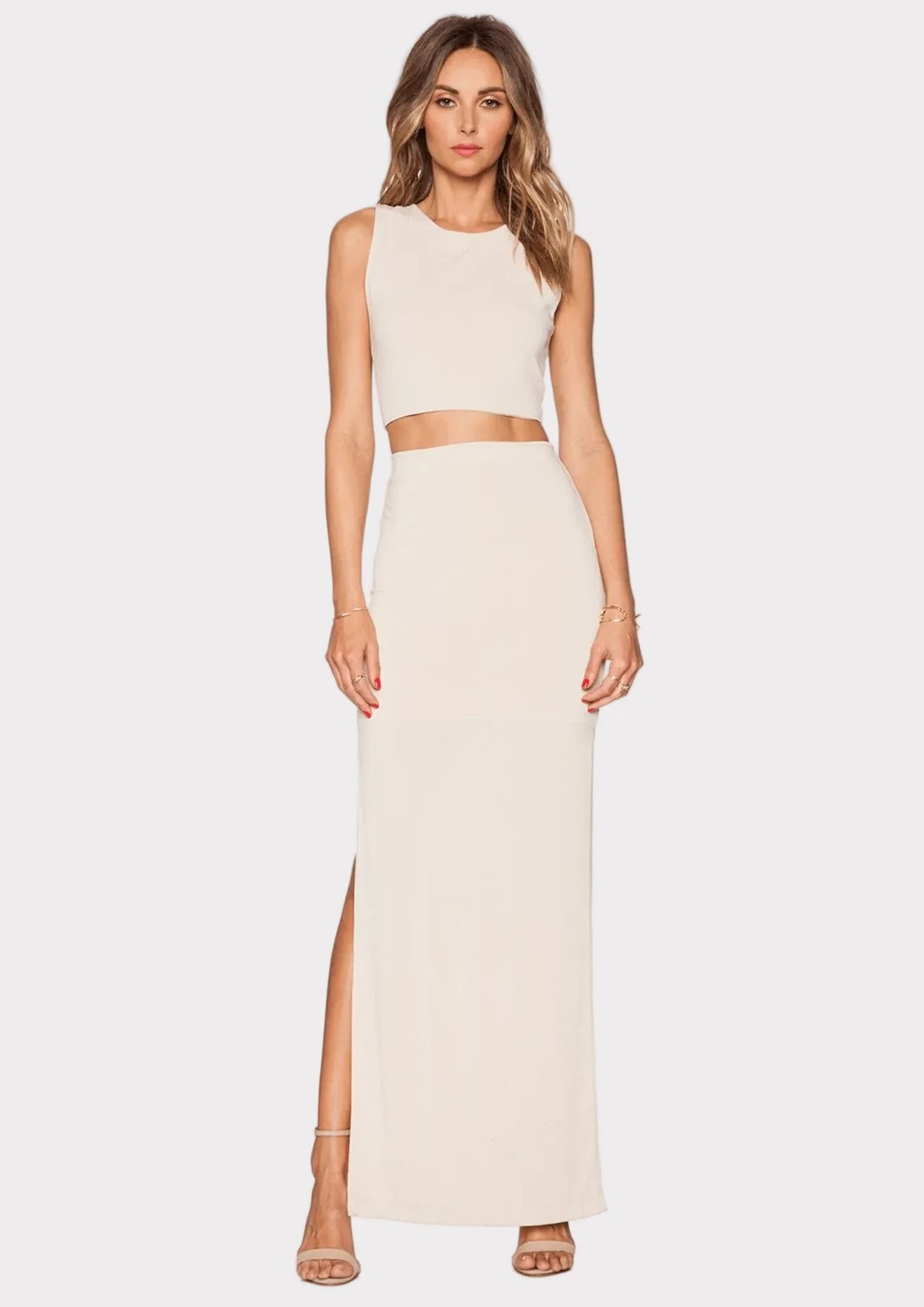 JUPE MAXI FENTE BEIGE