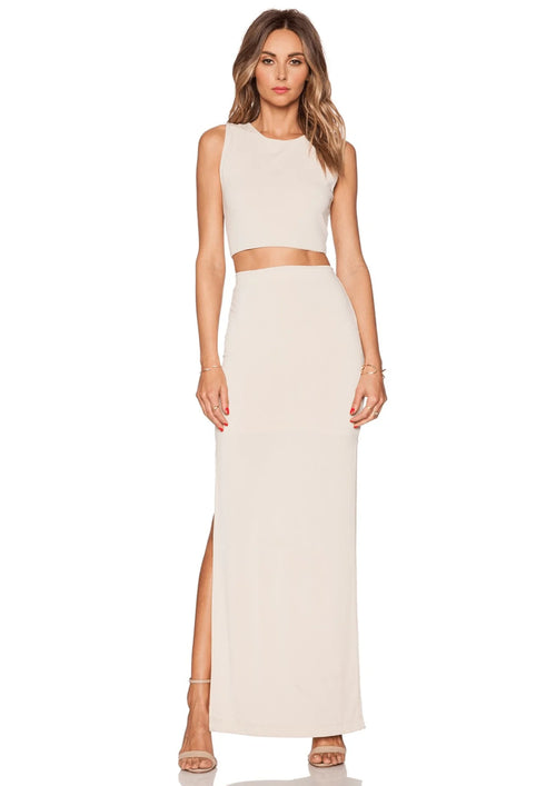 JUPE MAXI FENTE BEIGE