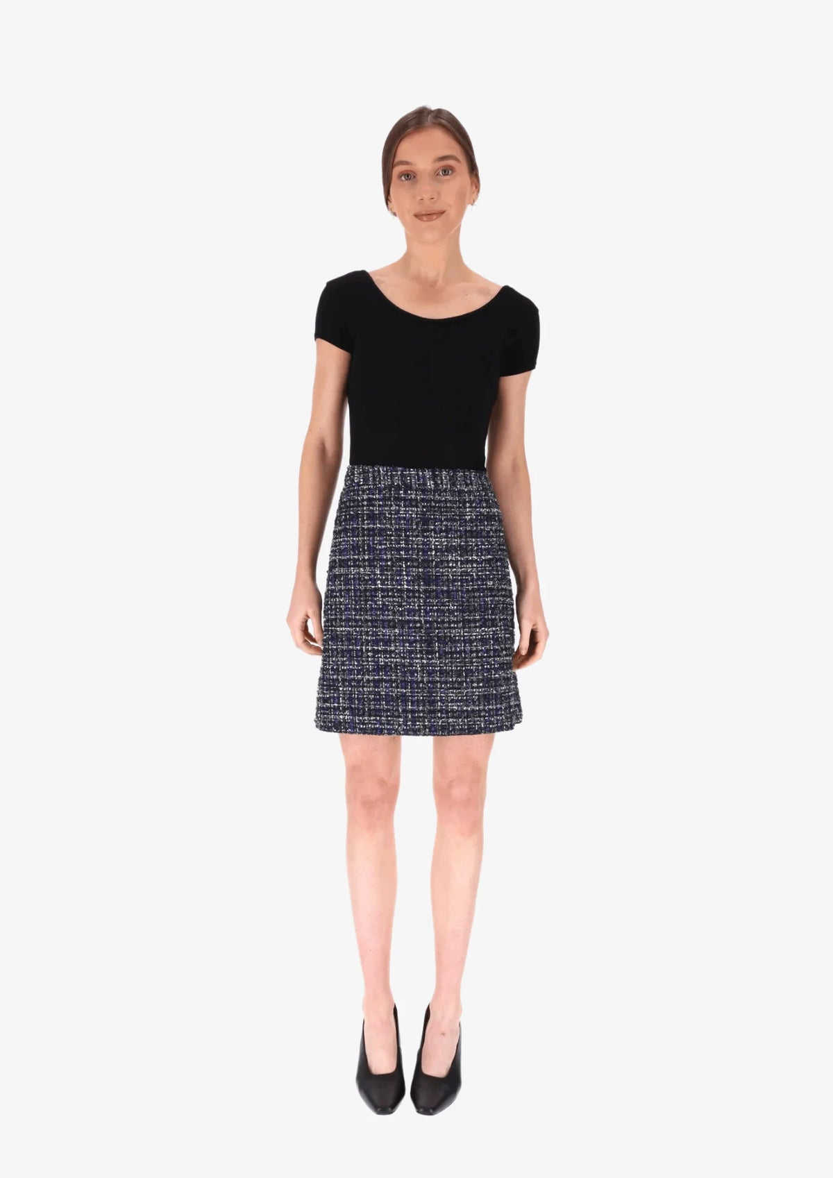 MINI-JUPE EN TWEED BLEU MARINE