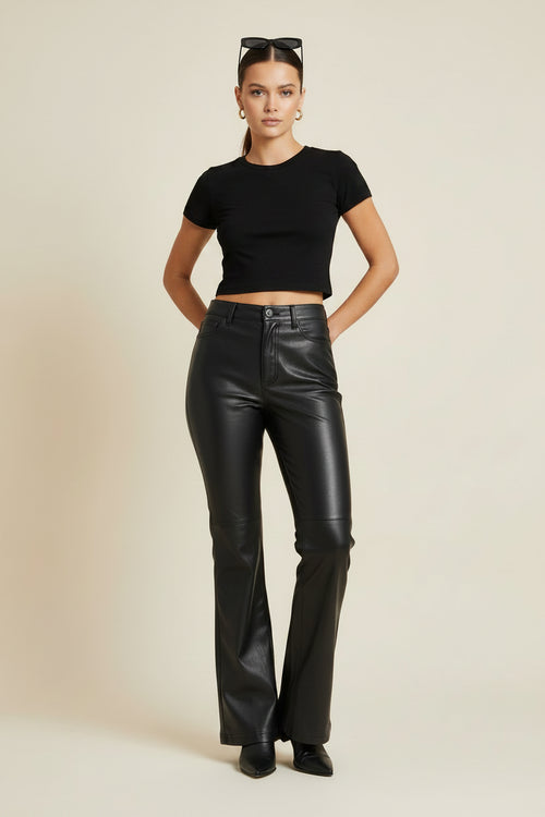 PANTALON EN CUIR VEGAN NOIR