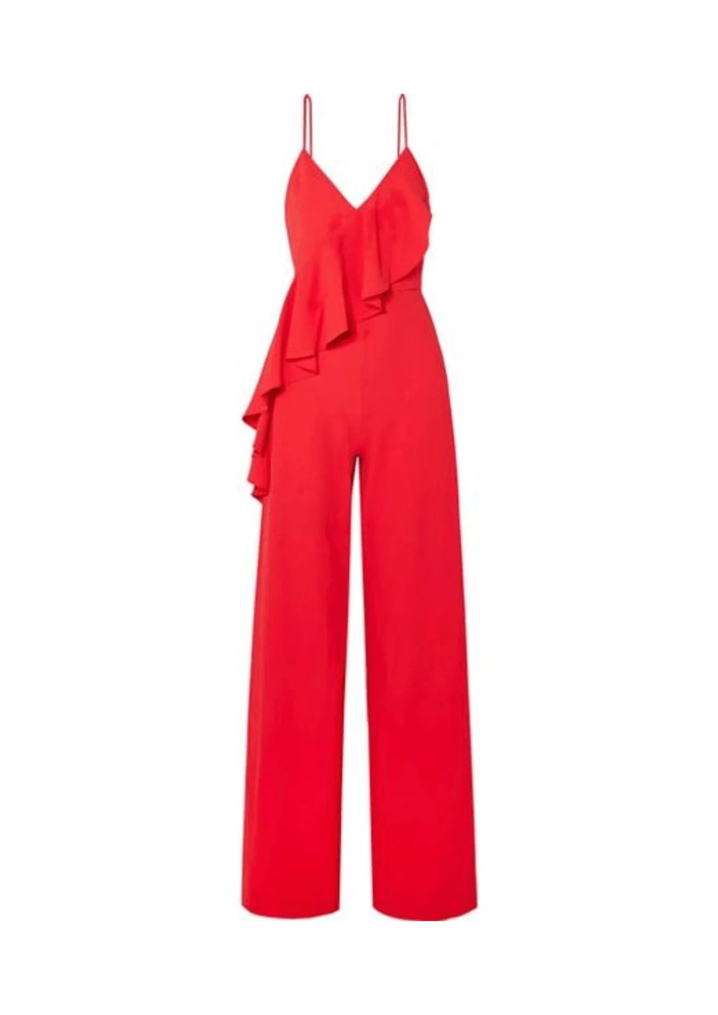 RED KEEVA RUFFLED JUMPSUIT