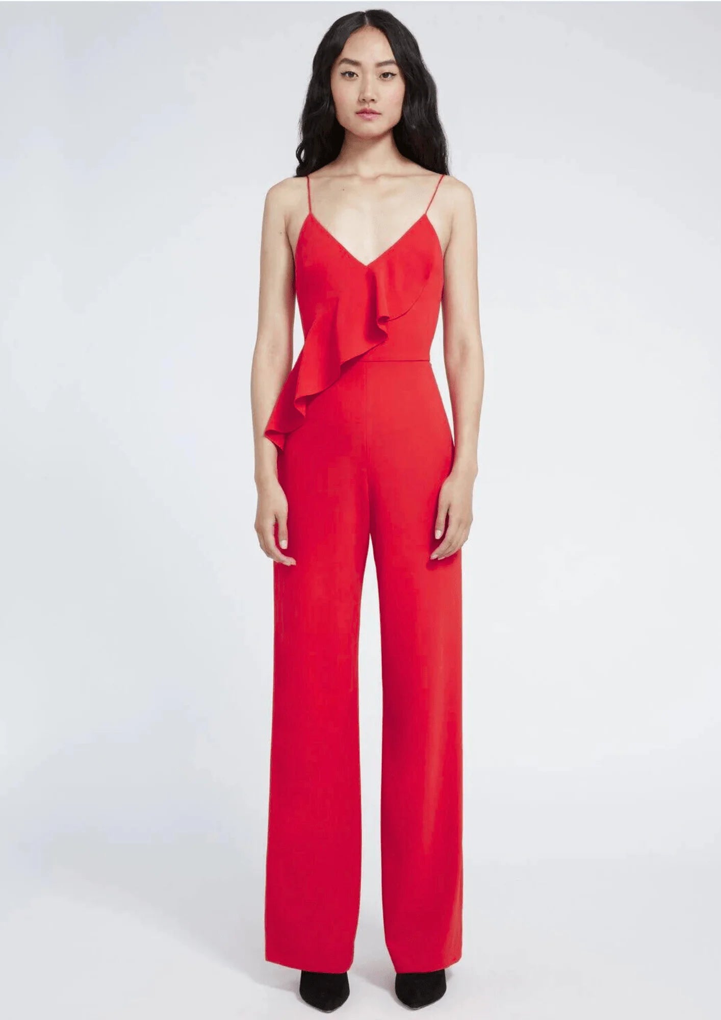 RED KEEVA RUFFLED JUMPSUIT