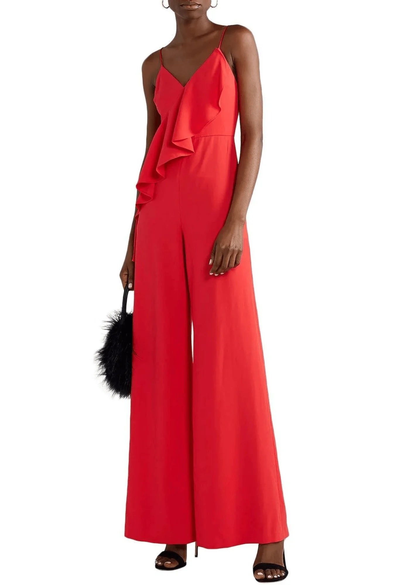 RED KEEVA RUFFLED JUMPSUIT