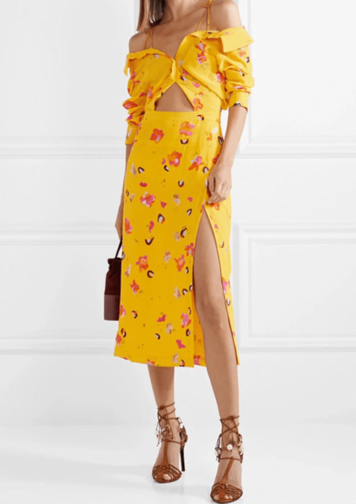 YELLOW FLORAL MIDI DRESS