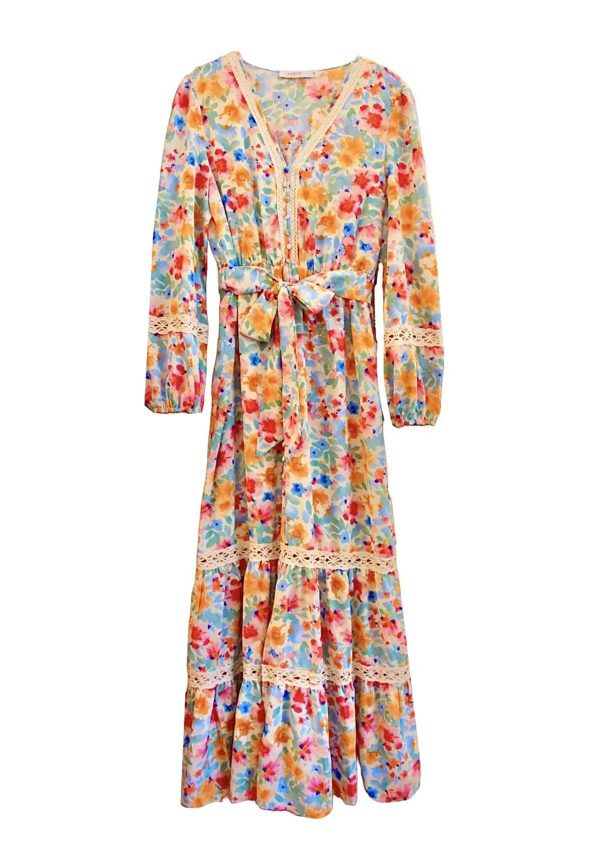 MULTICOLORED FLORAL MAXI DRESS