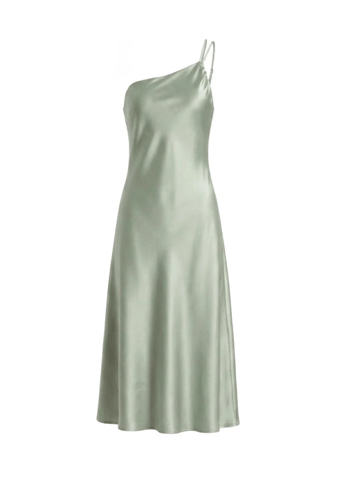 GRÜNES MIDIKLEID MIT EINER SCHULTER
