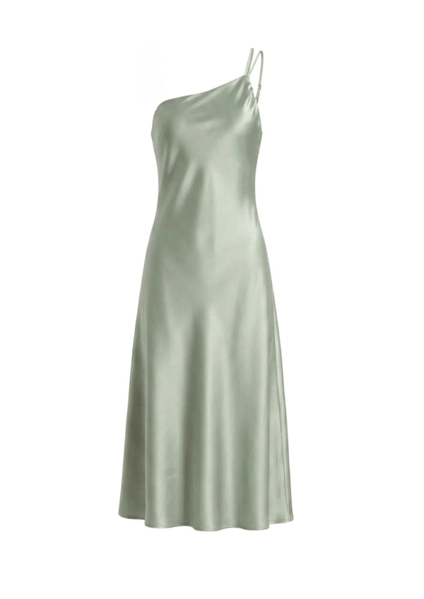GREEN ONE-SHOULDER MIDI DRESS