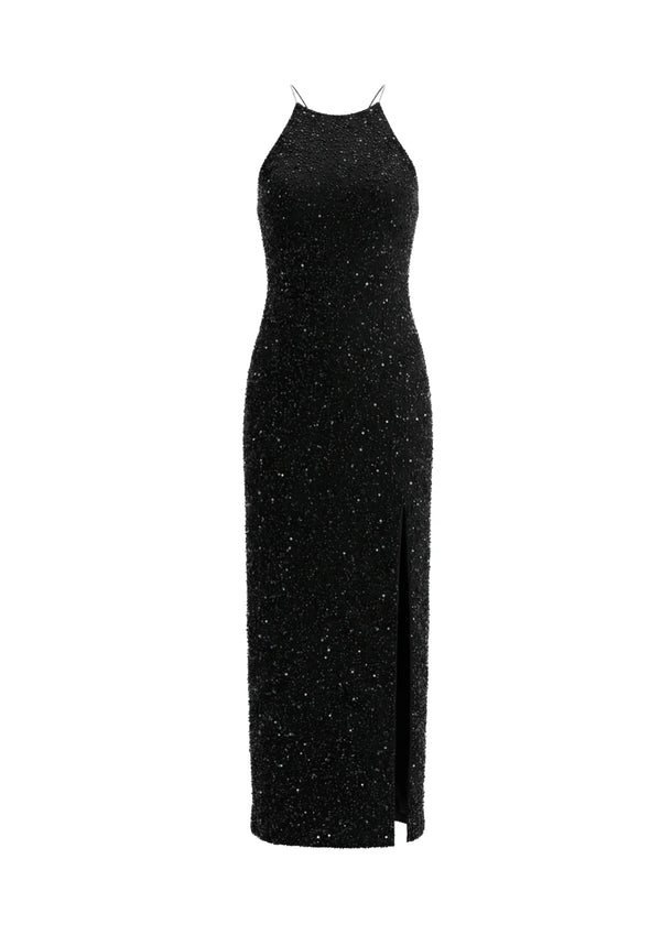 BLACK SEQUINED MAXI DRESS