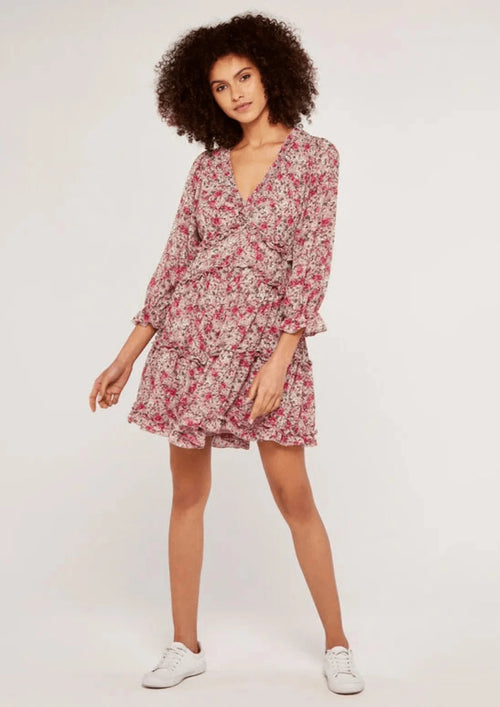 PINK FLORAL RUFFLED DRESS