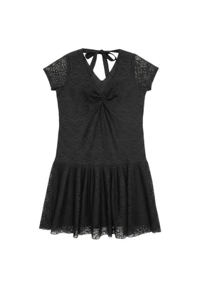 BLACK V-NECK LACE MINI DRESS