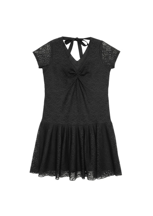 SCHWARZES MINIKLEID AUS SPITZE MIT V-AUSSCHNITT