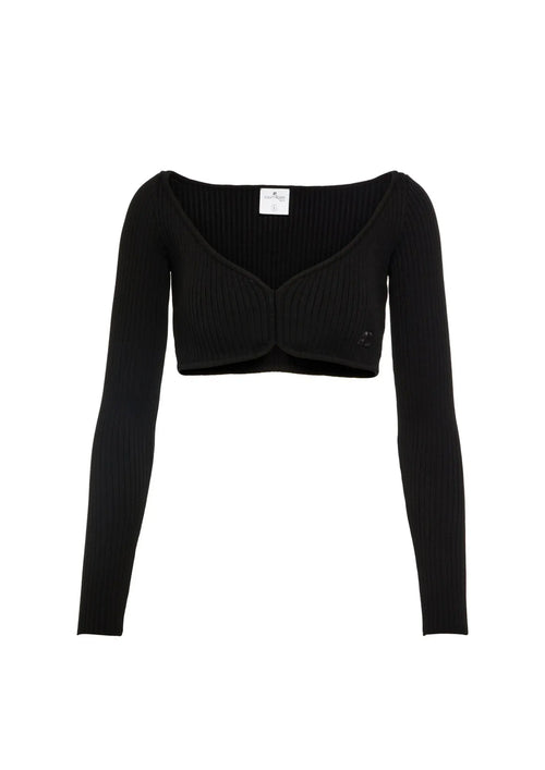 SCHWARZES CROP-TOP AUS RIPPSTRICK