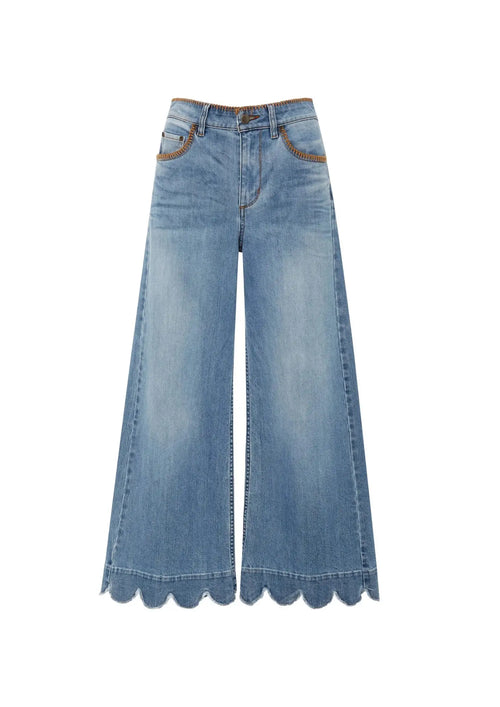 BLAUE DENIM-HOSE MIT ABGERUNDETEM GESCHNITTEN