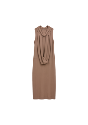 BRAUNES KLEID MIT MAXIKALSKRAGEN