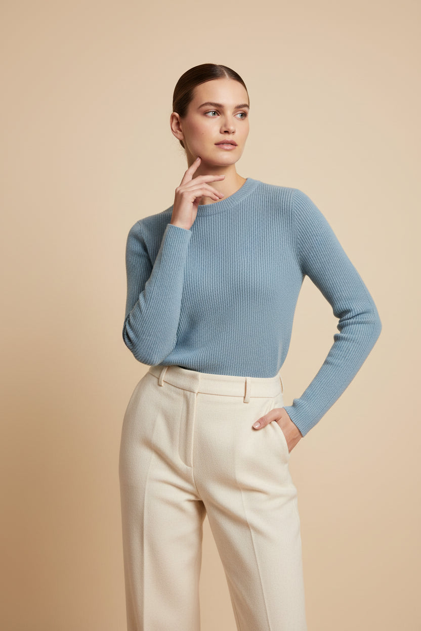 BLUE OPEN BACK SWEATER