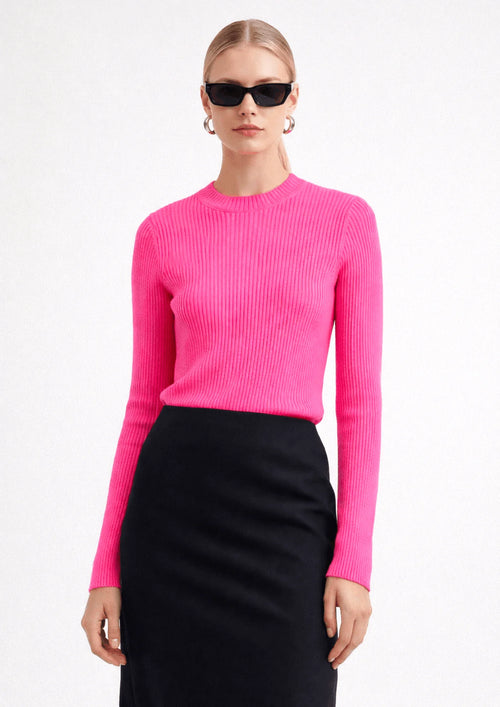 PULL CÔTELÉ ROSE NÉON