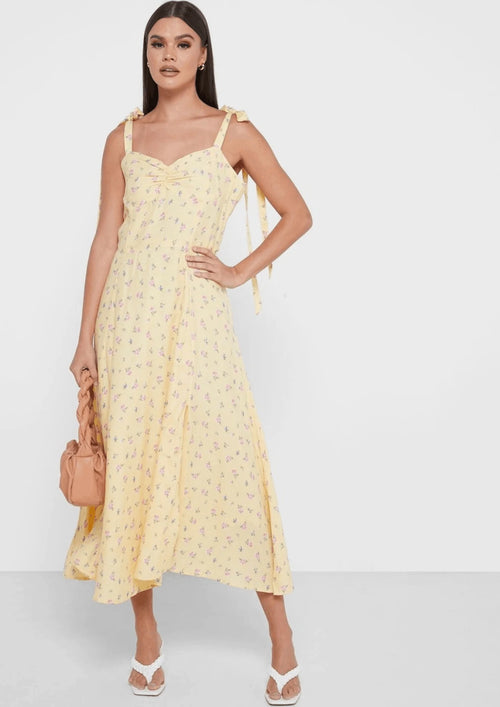 YELLOW FLORAL MIDI DRESS