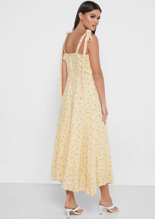 YELLOW FLORAL MIDI DRESS