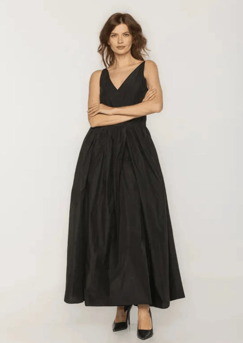 BLACK LONG STRAPLESS DRESS