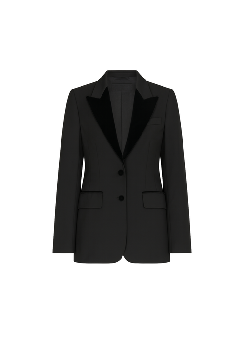 SCHWARZER BLAZER MIT SAMT-DETAILS