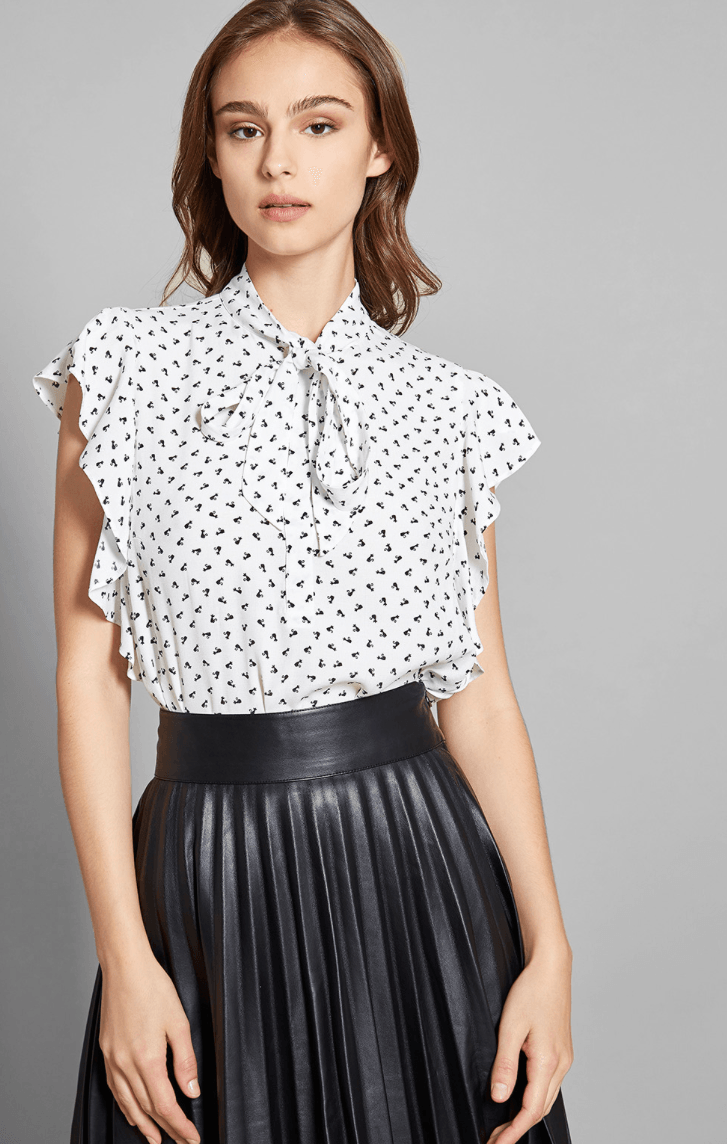 BLOUSE WITH SMALL CAT PRINT - WHITE AND BLACK - codressing