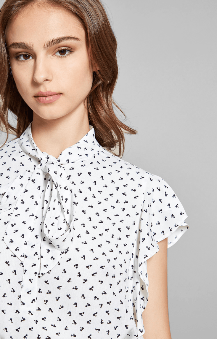 BLOUSE WITH SMALL CAT PRINT - WHITE AND BLACK - codressing