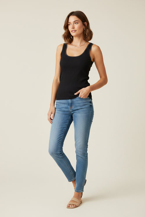 SCHWARZES BLUMEN-TANKTOP