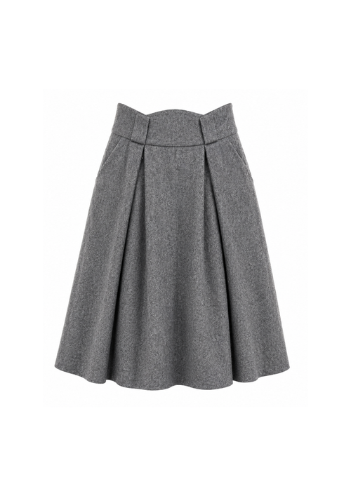 GREY WOOL HIGH-WAIST MIDI SKIRT