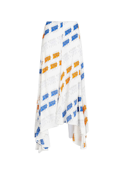 ASYMMETRIC PRINTED MIDI SKIRT