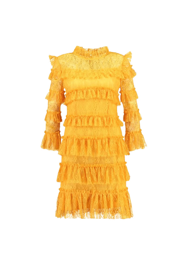 Mini-robe jaune avec volants