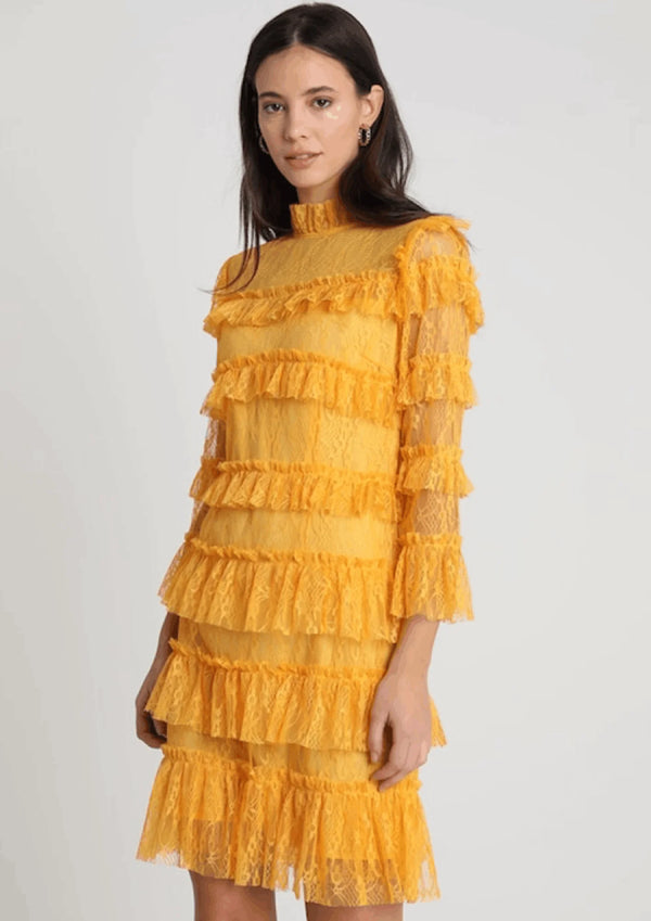 YELLOW RUFFLED MINI DRESS