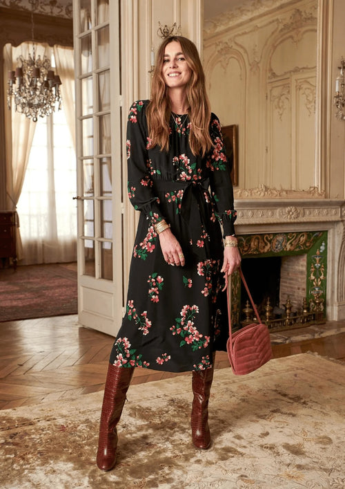 BLACK FLORAL JUSTINE DRESS