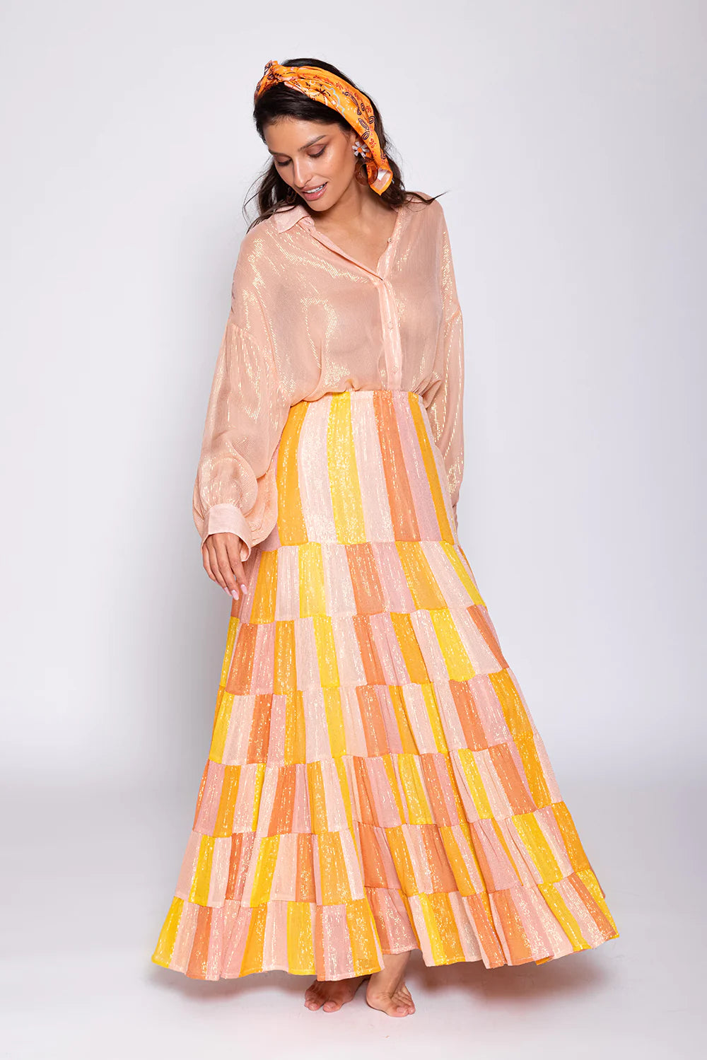 Suzanne jupe marbella mélange pêche