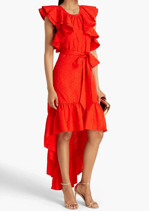 RED RUFFLED MAXI DRESS