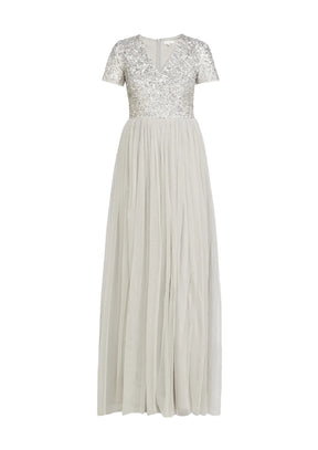 Graues MAXI -Kleid mit grauem Pailletten