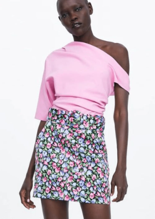 FLORAL BELTED MINI SKIRT