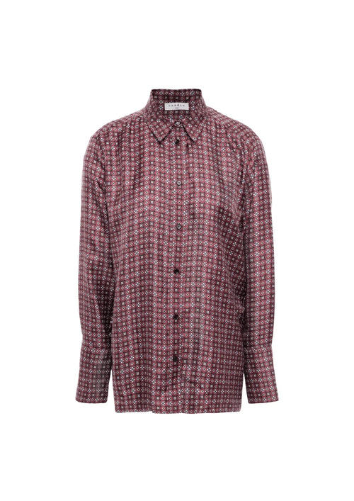 Chemise en soie imprimée Xiya marron